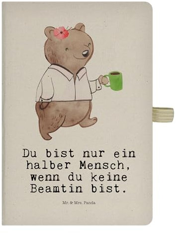 Mr. & Mrs. Panda DIN A4 Baumwoll Notizbuch Beamtin Herz - Geschenk, Verbeamtung, Mitarbeiter, Adressbuch, Schreibheft, Studium, Notizheft,