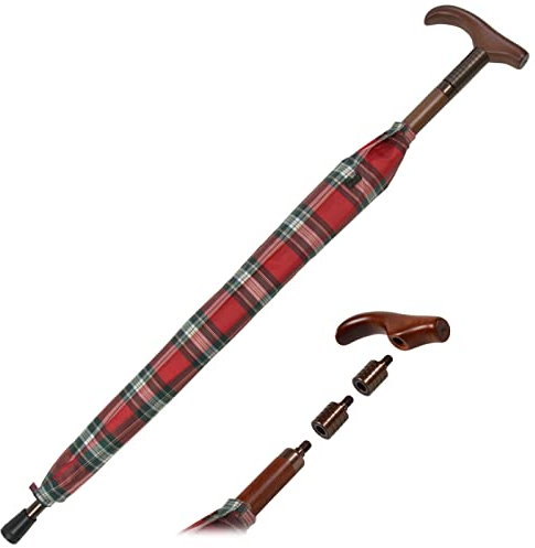 iX-brella Stützschirm höhenverstellbar mit Holzgriff - Karo rot