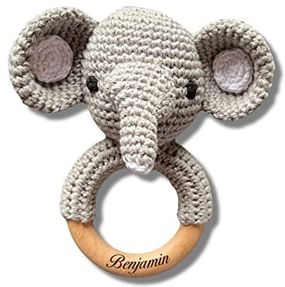 Babyrassel ELEFANT gehäkelt personalisiert/ohne Personalisierung (Personalisiert)