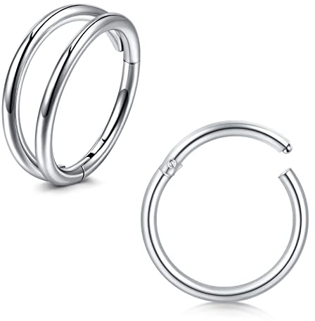 Briana Williams 2stk Piercing Helix Ring Chirurgenstahl 1.2mm Nasenpiercing Ring Dünn Nasenring 8mm Septum Clicker Segmentring Ohrring