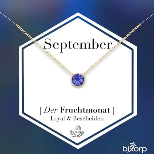 Bixorp Geburtsstein Halskette mit Zirkonia-Anhänger - Edelstahlkette mit rundem Zirkonia-Kristall - Gold & Silberfarben