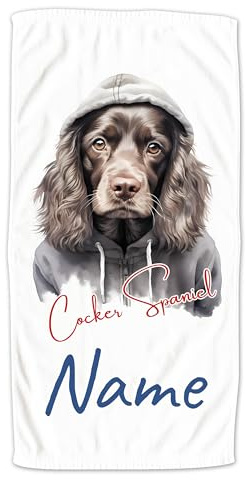 GRAZDesign Handtuch Hund mit Namen personalisiert, Cocker Spaniel Cooles Motiv auf Duschtuch, Badetuch oder als Strandtuch - 70x140cm