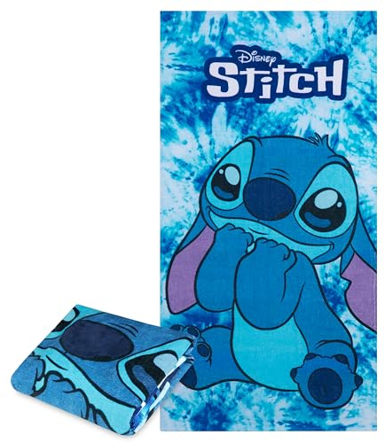 Disney Stitch Towel for Kids Toddlers Soft Absorbent Bath Shower Swimming Beach Towel 100% Cotton Quick Dry Holiday Essentials 140x70cm (Blue Stitch)