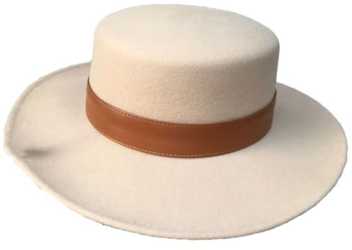 Wollhut für Damen, klassische breite Krempe, Filzhut, Derby-Partyhut, beige, Einheitsgröße