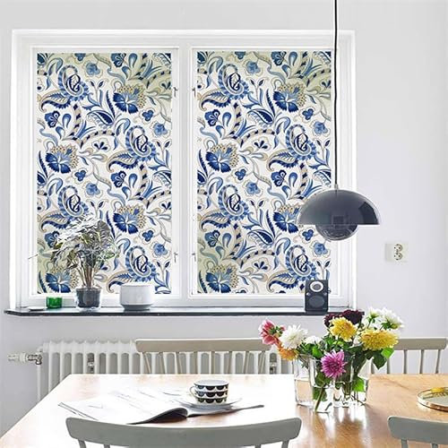 Sichtschutzfolie 3D Fensterfolie Glasdekorfolie PVC für Badezimmer Kinderzimmer Küche,Schlafzimmer Wohnzimmer Esszimmer Büro Hotels Klassenzimmer 44.5cmx300cmBlumen und Gras