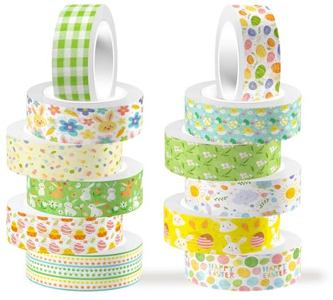 CC HOME Ostern Washi Tape 12 Rollen, 15mm Ostereier Washi Tape Set, Masking Tape Dekorative Papier Aufkleber zum Verpacken von Geschenken, DIY Kunst Handwerk
