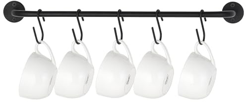 Mkono Wandmontiertes Tassenregal mit 5 Haken für Kaffeebecher, 1er-Set | Küchenstange, platzsparend, Wand- und Unterschrankmontage, metallener Organizer für Küche, Esszimmer und Bar, multifunktional