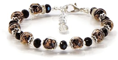 Sospiri Venezia - Bracciale da Donna con 9 Perle di Vetro Murano e 10 Cristalli di Boemia, Braccialetto Originale, Gioiello Ideale per Regalo, Made in Italy con Certificato (nero)