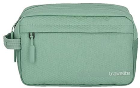 Travelite Kosmetikväska för handbagage, Kick Off-resväskeserien, praktisk toalettväska för semester och sport, Grön (uppsats), 26 cm, Kosmetiktasche