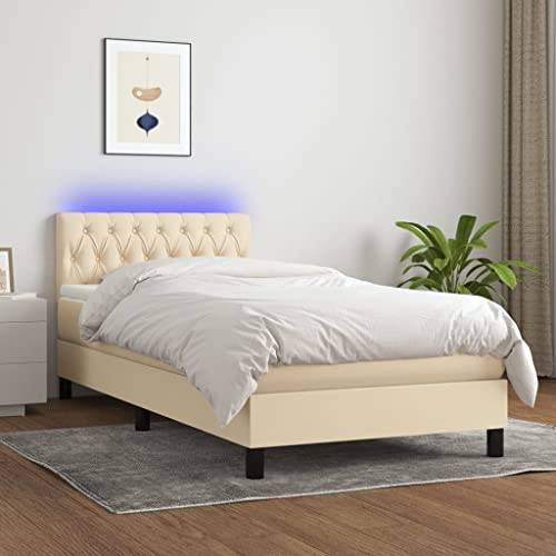 ULUYYUC Boxspringbett, Gästebett Jugendbett Doppelbett/Einzelbett Palettenbett Geeignet für Arbeitszimmer Schlafzimmer Wohnzimmer Wohnbereich mit Matratze & LED Creme 100x200 cm Stoff
