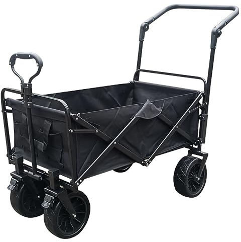 CCYENG Trolley Cart Faltbarer Gartentrolley Wagon Robuster Gartenwagen mit 4 Rädern Strandwagen Ziehwagen LKW Campingwagen Gartenwagen