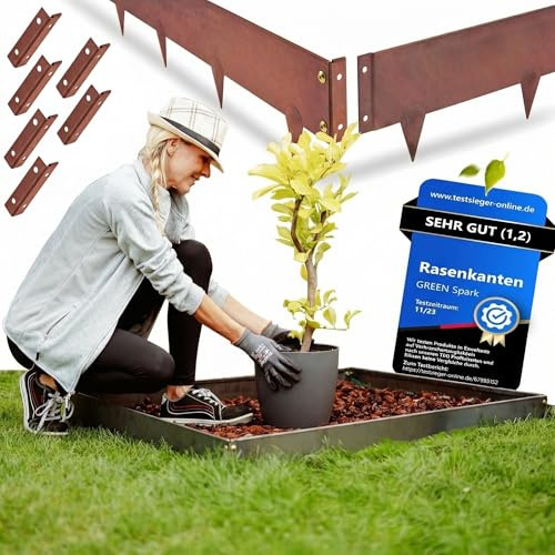 GREEN Spark® Cortenstahl Rasenkante [Schneckenabweisend] mit Berührschutz | 15x 1m, 1,5mm dick | zur Garten- und Beetgestaltung | Beeteinfassung Metall Cortenstahl Beeteinfassung Rasenkante Metall