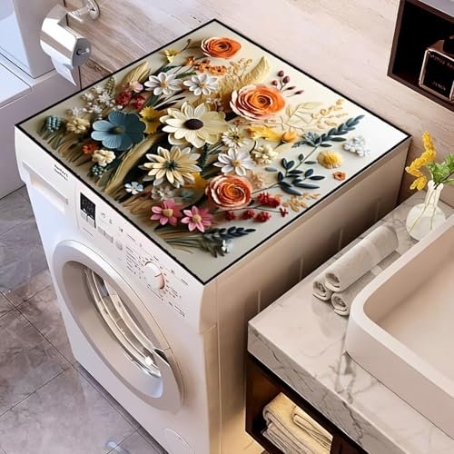 Highdi 2pc Housse de Protection pour Machine à Laver Top, Esthétique Coussin de Machine à Laver Antidérapant Housse de Machine à Laver pour Machine à Laver Ou Sèche-Linge (50x50cm,Rétro)