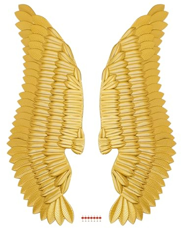 SUONTY 2 PCS Engelsflügel Wanddeko, Engel Wandhänger Wandskulptur Flügel, Home Wanddekorationen, Flügelförmige Wanddekoration, Gold
