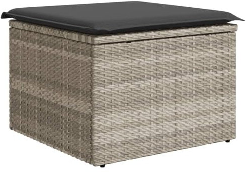 Makastle Outdoor Poly Rattan Hocker mit Stauraum, Fußhocker mit Polster, Außen Wetterfest Gartenhocker Sitzhocker Sitzbank Fußauflage Fußstütze, Patio Ottoman, 55x55x37 cm