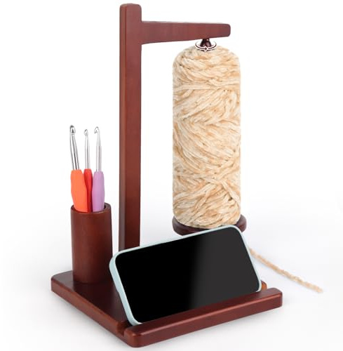 Coopay Wollabwicker, Magnetischer Garnhalter zum Häkeln, Multifunktionaler Holz Wollhaspel Rotierender mit Telefonständer, Yarn Winder Wollknäuelhalter aus Holz, Wollhalter Drehbar für Stricken