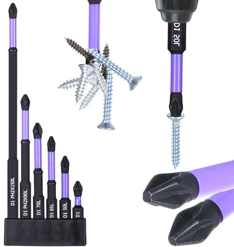 6PCS Magnetic Screwdriver Bits Alloy Steel Phillips Screwdrivers Strong Magnetic Drill Bits Long Phillips Screwdriver Bits, Anti-Slip and Shock-Proof Magnetic Phillips Sets for Impact Drivers