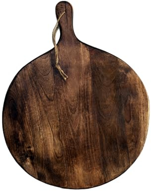 Irregular Round Chopping Boards Dark Brown Rustic Mango Wood Hand Carved Kitchen (Large 50cm)
