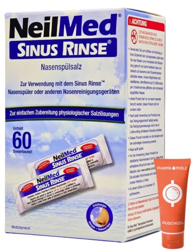 NEILMED Sinus Rinse Nasenspülsalz 1x 60 Dosierbeutel I Allergie I Heuschnupfen I Trockene Nasenschleimhaut I Nasennebenhöhlenentzündungen I Erkältung I Spar-Set plus Pharma Perle give-away