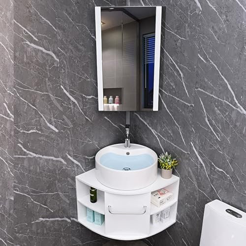 HOLGVE Eckwaschbecken fürs Badezimmer, Schwebendes Waschbecken Mit Spiegelschrank, Eckwaschbecken aus Keramik Zur Wandmontage, Mini-Waschbecken, Waschwanne, Waschbecken fürs Badezimmer im Wohnmobil(19