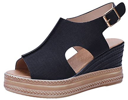 2025 Sandales et Nu-pieds Femme Compensées Bout Ouvert Sandale Confortable de Plage Pantoufles Femme Ete Respirantes Semelles Épaisses Sandales Anti-dérapant Chaussures Bohemia Romain Sandals
