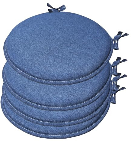 emmevi Juego de 4 cojines redondos para silla, de algodón, lavables, suaves, redondos, lisos pastel y azul