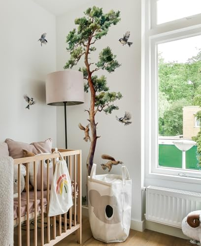 WandSticker4U® - [Extra large] Stickers muraux ARBRE XXL réaliste (111x182 cm) I Autocollant mural arbre animaux oiseaux écureuils I Déco murale salon chambre adulte enfant couloir cuisine XXL