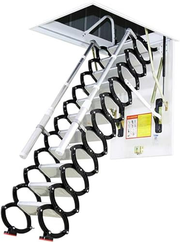 Telescopic Attic Ladder with Hatch - Adjustable Pull Down Ceiling Staircase Fits 23.62 x 39.37 Hole 6.56ft to 13ft Height and Space-Saving Design Easy Installation.