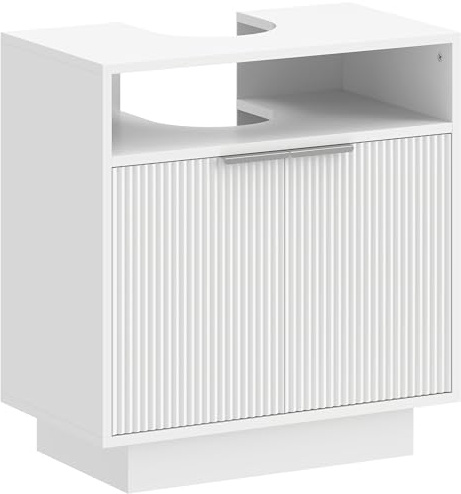 HOMCOM Mobile Sottolavabo per Bagno con Ripiano Interno Regolabile e Soft Close, Mobiletto Sottolavabo Salvaspazio con Intaglio a U, per Lavabi Senza Piedistallo, 60x33x63 cm, Bianco