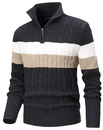 CoXuantion Pull Homme à Col Roulé Pullover Sweater en Tricoté 1/4 Zip Slim Fit Chaudes Pulls Hiver Tricot Manches Longues Maille Basique Pullovers XXL,Gris
