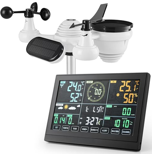 Warmiehomy WiFi Weather Stations with 7-in-1 Wireless Outdoor Solar Powered Sensor and LCD Color Display, Professional Digital Weather Station for Home Office with Temperature/Humidity/Forecast