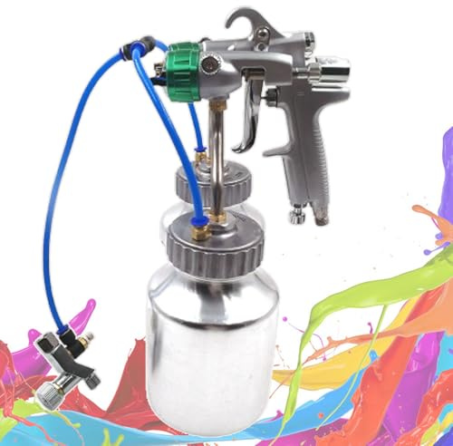 Pulverizador de pintura de alimentación a presión de doble cabezal – Pistola de pulverización de doble boquilla nano cromada de 1.0 m, capacidad de olla de 1000 ml, máquina de pintura neumática de