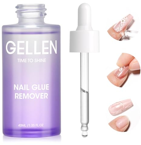 Gellen UV Nail Glue Remover for Press-on Nails False Nail Tips, 40ML Gentle Glue Debonder Easy Removal Acetone-free Odorless Drop Design Glue Remover, Not for Gel Polish & Quick Air Dry Glue