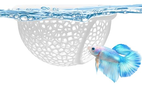 Flytande Betta-grotta – 3D-tryckt akvariedekoration med foderring, vit akvariehängmatta för räkor, guppies och små fiskar