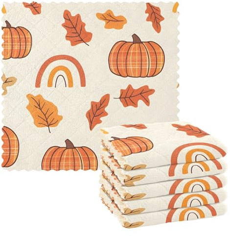 Microfibre Cleaning Cloths Orange Plaid Pumpkin Maple Leave Rainbow Pattern Reusable Dish Cloths for Washing Up 6 Pack Swedish Dishcloth Microfibre Cleaning Towels Washable Duster Rags Cloth Home