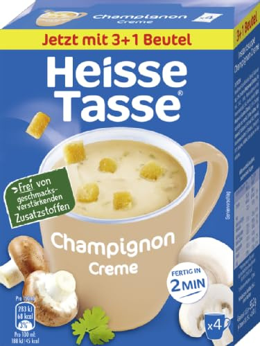 Heiße Tasse Champignon Creme Vorteilspack Suppe, 16er Set | 64 Suppenportionen, cremiger Pilzgeschmack, schnelle Zubereitung, ideal für Zuhause oder Büro