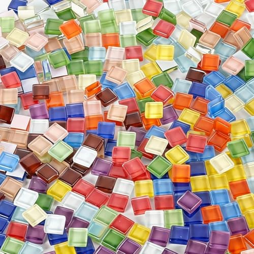 Dulynva Mosaique Loisir Creatif Adulte Enfant Pierres de Mosaïque Tesselles en Cristal Coloré 550 g Kit Mosaique Petits Morceaux de Mosaïque en Verre pour Bricolage Décoratifs (15 Couleurs)
