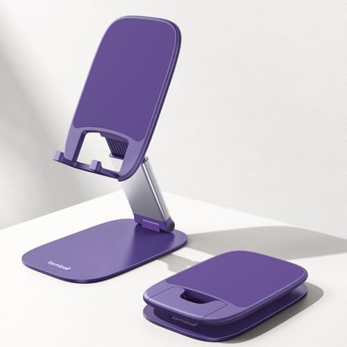Lamicall Soporte Móvil Mesa Plegable, Soporte Teléfono - [15mm Ultrafino] Base Móvil, Altura & Ángulo Ajustables, Soporte Universal para iPhone 17/16/15/14/13/12/11 Pro MAX, Samsung y Otro Smartphone