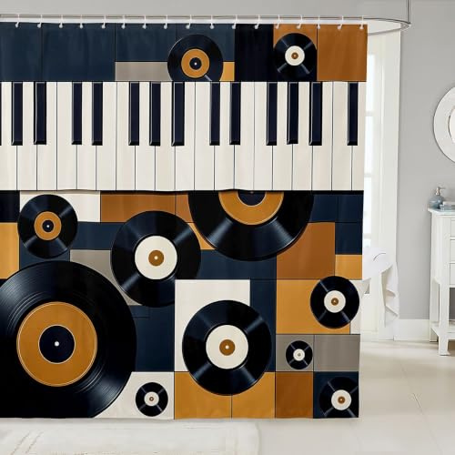 Homewish Cortina de ducha con diseño de disco de vinilo vintage de 72 pulgadas de ancho x 72 pulgadas de largo