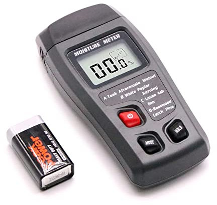 SUNDELY® Digital Wood Log Firewood Timber Moisture Damp Meter Tester Hygrometer 0~99.9% Range Humidity Conductivity Detector Device Tool LCD Display Portable with Battery (Grey)