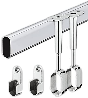 GEDOTEC Appendiabiti ovale 2000 mm con 2 pezzi Attacco a parete laterale tubo parete e montaggio a soffitto | Acciaio Cromato | Tubo per armadio 30 x 15 mm | 1 Set