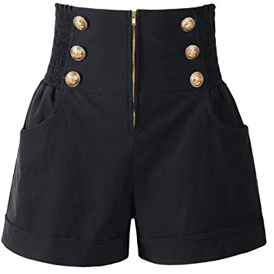 Penelope Vintage Women's 50s Retro Rockabilly Style High Waist Pinup Shorts (M, Black)