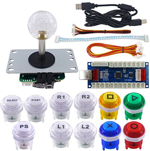 SJ@JX Arcade Game Kit DIY Part Zero Delay PS3 USB Encoder Board Push Button Joystick Controller Light for Xbox Style Windows PS3 Retro Pie PC MAME Raspberry Pi NES