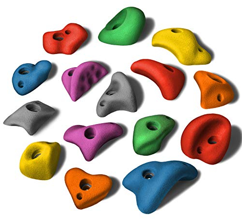 ALPIDEX 15 Klettergriffe M/L | Kleine Henkelgriffe | Tritte | Größe M L | Verschiedene Hinterschneidungen Farben Formen | Klettersteine - Farbe:Mixed Colour