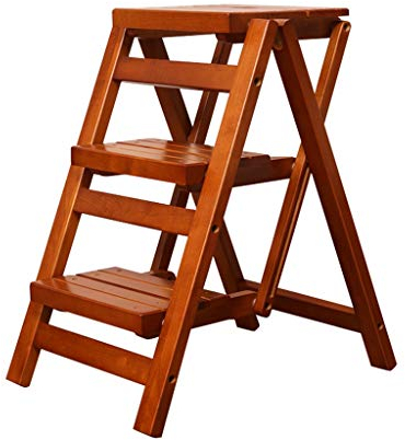Klapptreppe Klapptritt Klappstufen Trittleiter Tritthocker 3 Stufen Holz für Kinder Erwachsene Hocker Leicht und faltbar Wohnküche Mehrzweckleiter Kompaktes Anti-Rutsch-Material, max. 150 kg, Braun