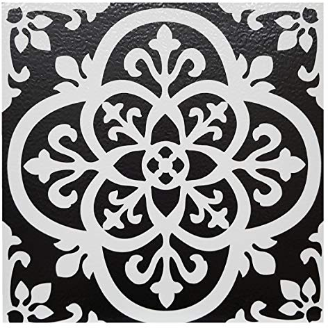 FloorPops Gothic Pack of 10 Peel & Stick Vinyl Floor Tiles Black White Pattern