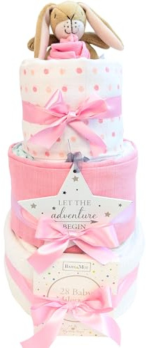 Set regalo per neonati per neonati e neonati, 3 ripiani, per torta per pannolini, regalo per baby shower e regali per nuovi genitori Guess How Much I Love You (ragazza)