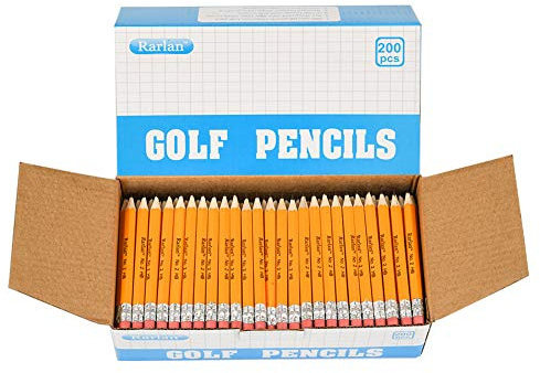 Rarlan Golf Pencils with Erasers, 2 HB, Pre-Sharpened, 200 Count Bulk Pack