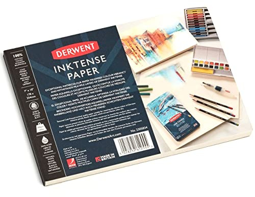 Derwent Inktense Papierblock 178 x 254 mm, 20 Blatt Papier, strukturiertes kaltgepresstes Aquarellpapier, ideal für Inktense-Schichttechniken, professionelle Qualität (2305834)