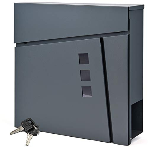 Verda Designer Briefkasten mit Zeitungsfach, 2xSchlüssel, Sichtfenster, Anthrazit, aus Edehlstahl, wetterfest, Wandbriefkasten, Postkasten, abschließbar (SN3681-1)